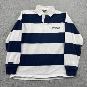 Barbarian Rugby Shirt Mens L Blue ETOWN Casual Striped Long Sleeve Polo Canada